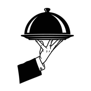 Hand holding serving dish waiter food vector