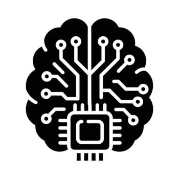 Black brain circuit icon with text artificial intelligence vector