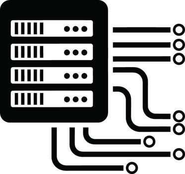 Server rack connected to circuit board traces vector