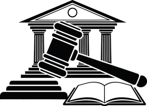 Gavel and open book before courthouse steps vector