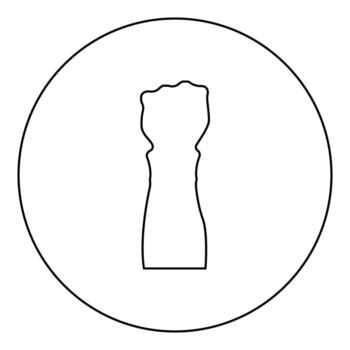 Fist protest concept arm hand raised in clenched in up icon in circle round black color outline contour line thin style vector