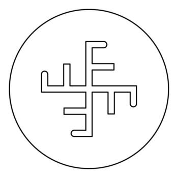 Sun crest symbol sign slavic pagan icon in circle round black color outline contour line thin style vector