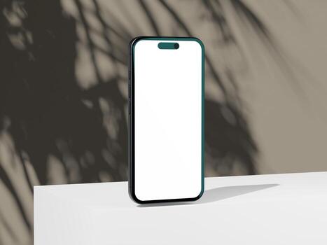 Modern smartphone mockup with an empty screen, featuring soft shadow and light play. photo