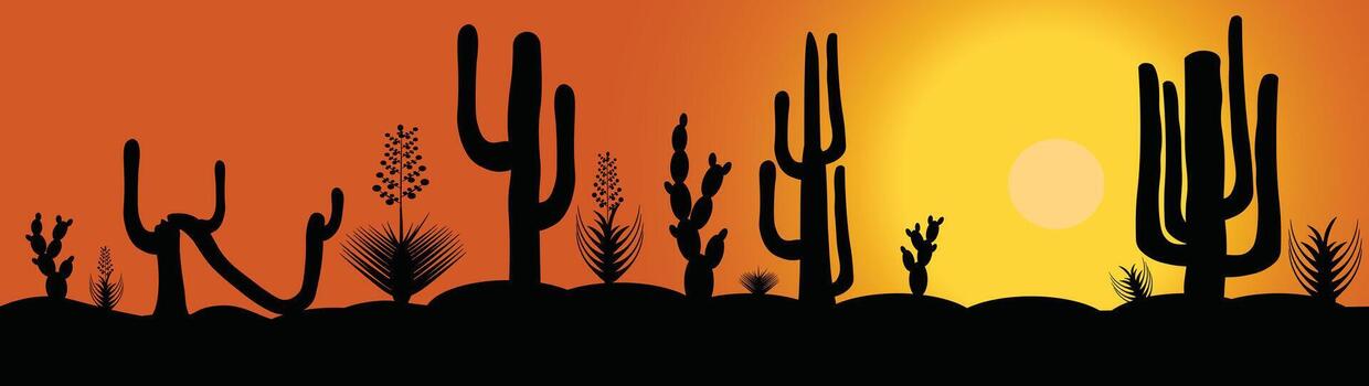 Sunset view in dry nature, tree shadows at dusk, background illustration vector