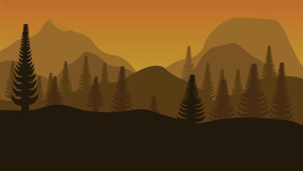 Mountain range and pine forest view vector