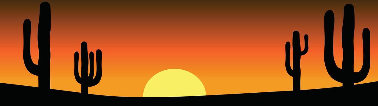 Sunset in the Desert with Cacti, Nature Scenery for Panorama Background Illustration vector