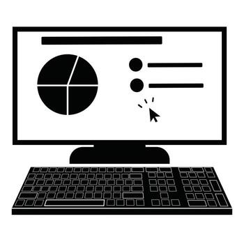 a computer monitor with a pie chart on it vector