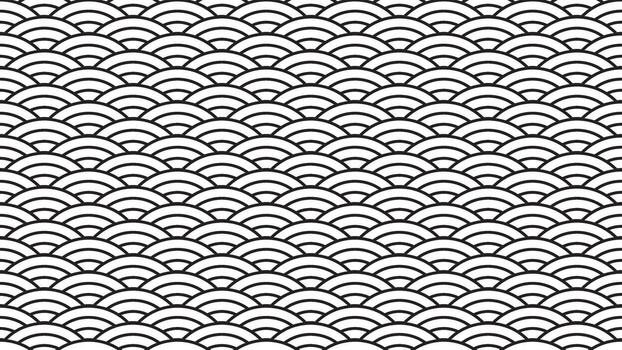Monochrome seamless pattern featuring classic Japanese wave motifs, with elegant black lines forming a dynamic and decorative background, perfect for graphic design applications vector
