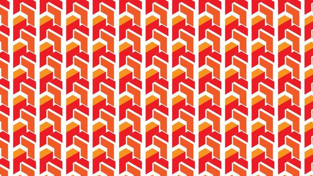 Abstract background featuring a seamless geometric pattern of vibrant red and orange isometric arrows creating a dynamic upward texture vector