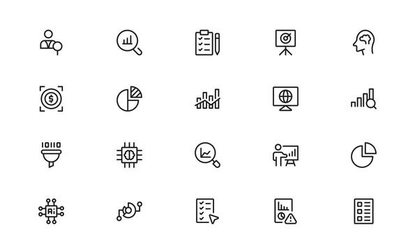 profesional analítica línea íconos en limpio, mínimo estilo, Perfecto para tableros de instrumentos, métrica, y datos visualización. vector