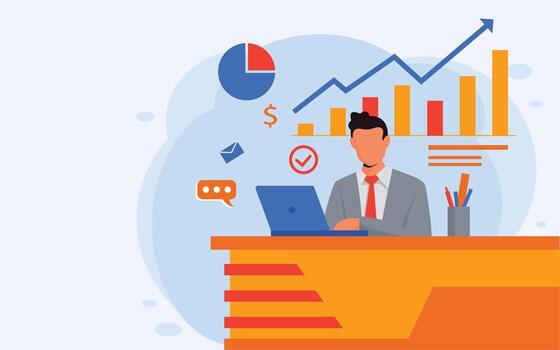 Businessman working with graphs on laptop vector