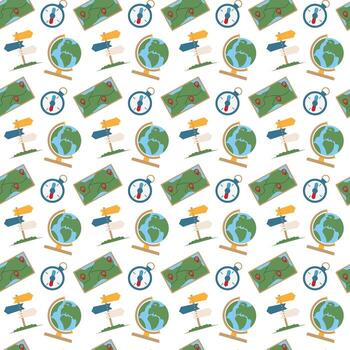 navegación mapas sin costura modelo. globo Brújula señales, clavado rutas para educación, turismo vector