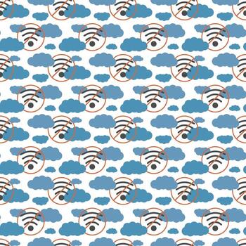 Offline life seamless pattern for mindfulness branding with crossed WiFi signs in a cloud sky vector