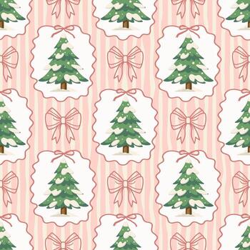 sin costura modelo con festivo invierno Navidad arboles en nieve y rosado arcos retro antecedentes. vector
