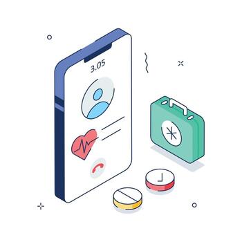 Mobile app displaying health tracking and fitness data, health app isometric illustration vector