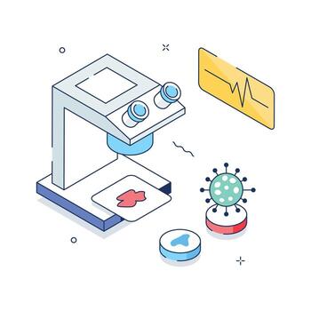 Laboratory interface featuring microscope and virus testing in medical research isometric illustration vector