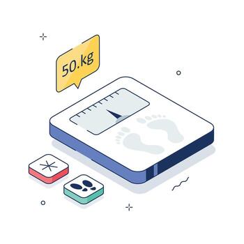 Isometric body weight scale with health data indicators, ready to use illustration vector