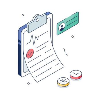 Health report, patient data, and vital record interface, isometric illustration of medical report vector