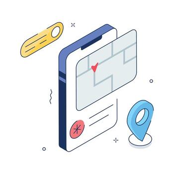 Isometric map interface for locating hospitals and clinics using smart healthcare navigation. vector