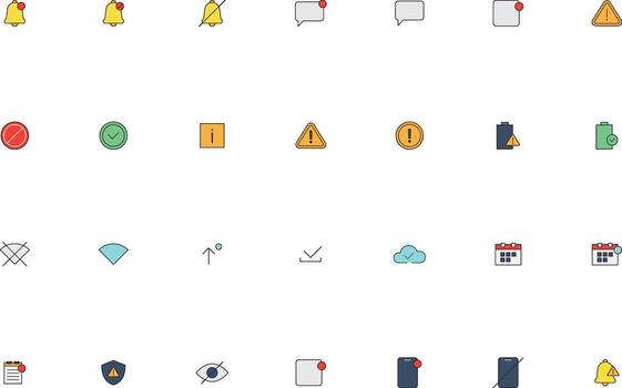 Illustrated UI UX Notifications and Alerts Icons Collection vector