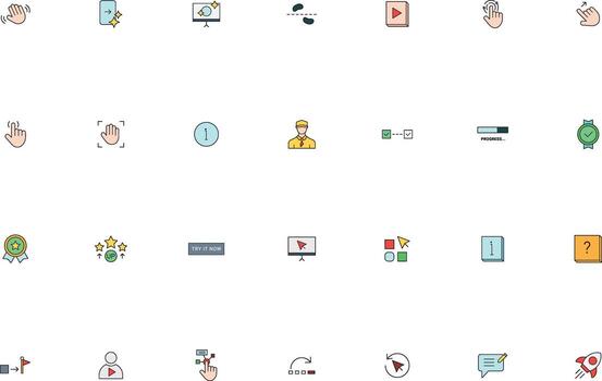 Illustrated UI UX Onboarding and User Guide Icons Collection vector