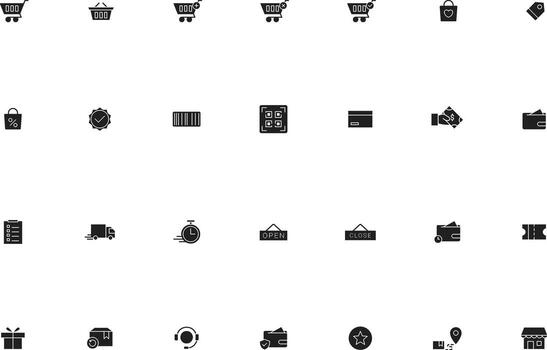 sólido ui ux mi comercio íconos colección vector