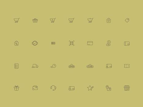 línea linda ui ux mi comercio íconos colección vector