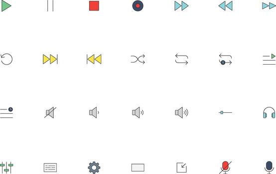 Illustrated UI UX Media Controls Icons Collection vector