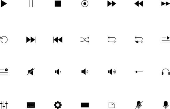 sólido ui ux medios de comunicación control S íconos colección vector