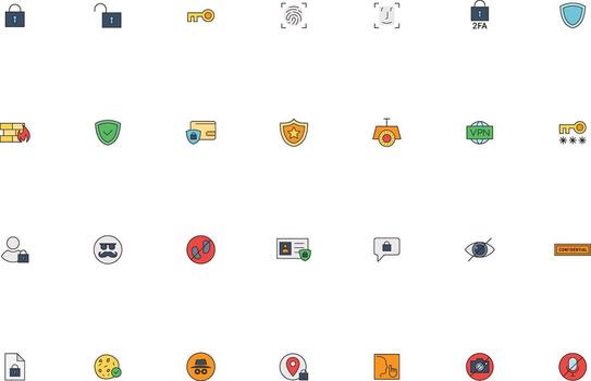 Illustrated UI UX Privacy and Security Icons Collection vector