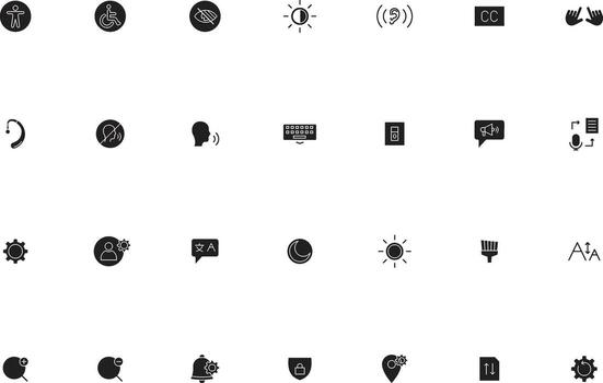 Solid UI UX Accessibility and Preferences Icons Collection vector