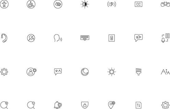 Linear UI UX Accessibility and Preferences Icons Collection vector
