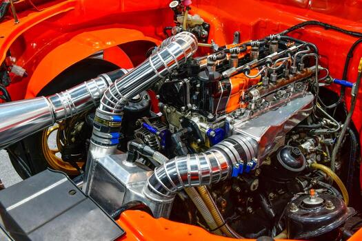 Race car engine showcasing metallic components engine block photo