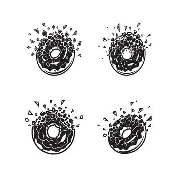 Geometric Burst Donut Abstract Black Design Set vector