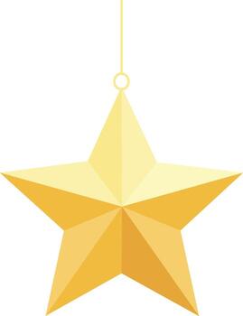 A golden star ornament hangs from a thin string, depicted in a flat, geometric style with subtle shading. vector