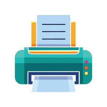 Printer with print paper illustration isolated background office work machine printing vector