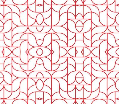 Red and white geometric pattern featuring interlocking shapes creating a visually striking design. vector