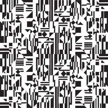 un dinámica negro y blanco resumen modelo presentando varios geométrico formas y líneas arreglado en un visualmente sorprendentes disposición. vector