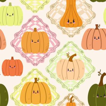 a pattern with pumpkins and other objects vector