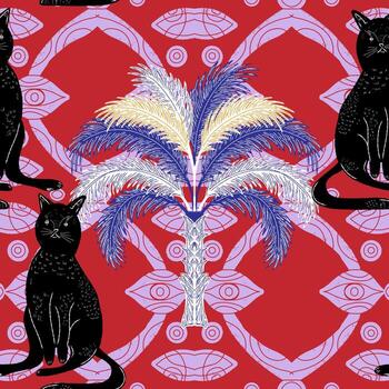 un modelo con negro gatos y palma arboles vector