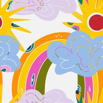 un vistoso modelo con nubes, Dom y arco iris vector