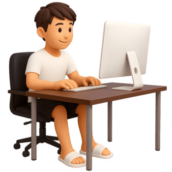 3d ilustração do uma homem trabalhando em uma computador às casa escritório png