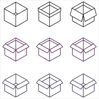 Three rows of open boxes container cardboard vector