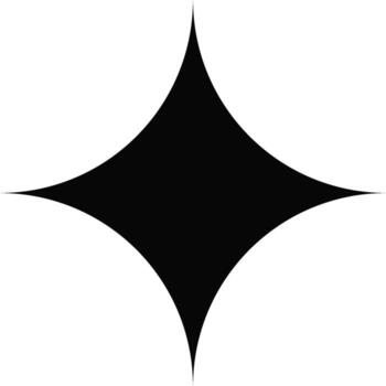 A minimalist black four-pointed star shape with curved points on a white background. Clean and geometric. vector