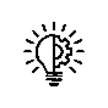 Pixel Art Light Bulb Icon Idea Design Element Innovation Symbol Isolated on Transparent vector