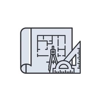 Blueprint with Drafting Tools, Architect Plan, House Project Planning Equipment Design vector