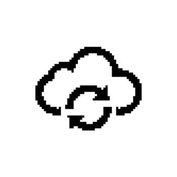 Pixel Art Cloud Refresh Icon Simple Graphic Design, Conceptual Tech Data Sync Black Symbol vector