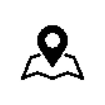 Pixel Art Location Icon Simple Map Graphic Design, Conceptual Marker Pin Black Symbol vector