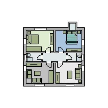 Flat floor plan blueprint illustration of apartment architecture structure design layout vector