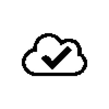 Pixelated Cloud Checkmark Icon Storage Verification Success Approval Digital Computing vector